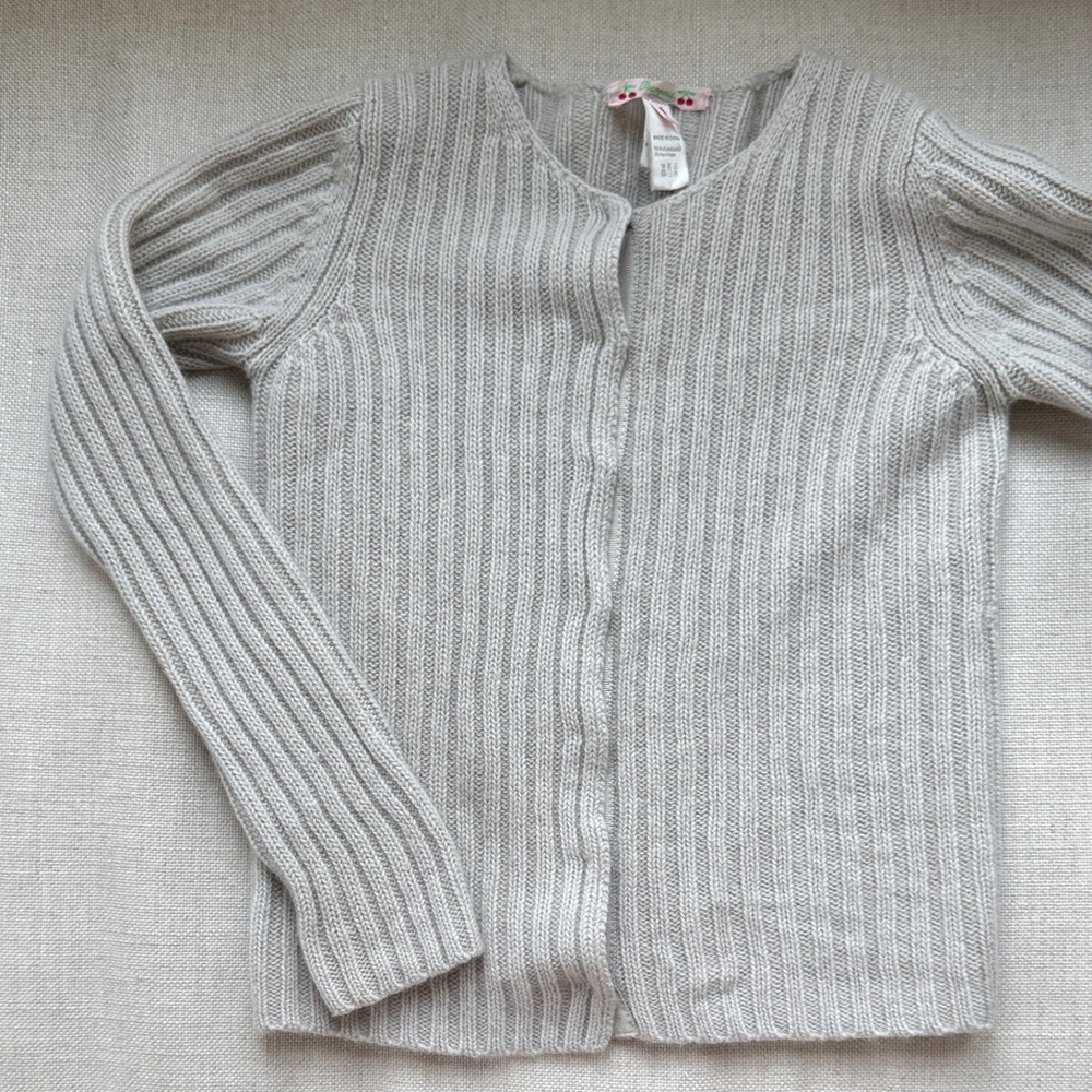 Light Gray Ribbed Knit Girls Cardigan - Picture 4 of 9